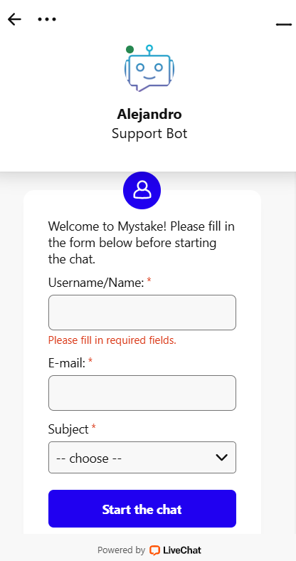 Mystake Casino Live Chat