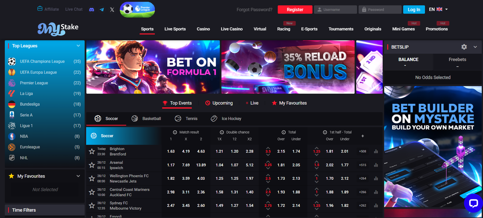 Sports betting at Mystake casino